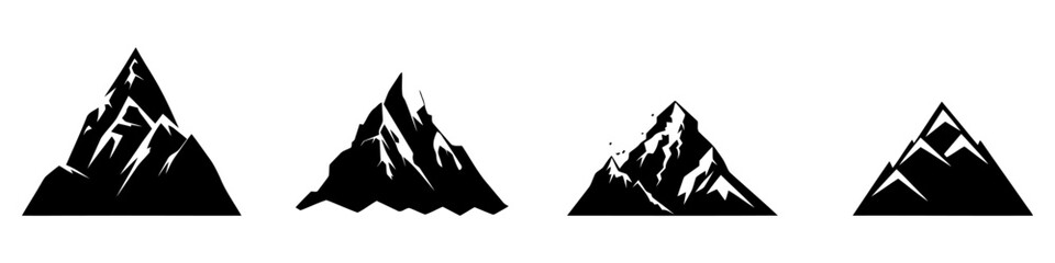 Fototapeta premium Mountain image. Hand drawn rocky peaks in flat style. Set of black icons