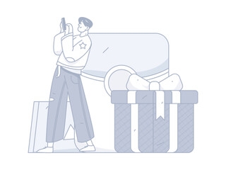 Holiday Shopping E-Commerce Online Shopping People Flat Vector Concept Operation Hand Drawn Illustration
