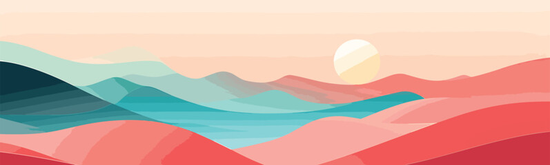 Minimalist Colorful Abstract Landscape vector isolated illustration