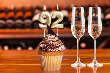 Cupcake With Numbers And Glasses With Wine For Birthday Or Anniversary