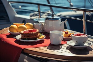 Breakfast on a yacht in the morning