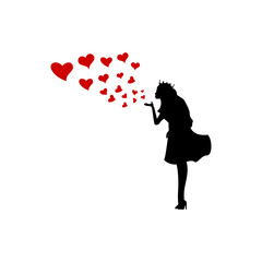 Silhouette of a girl giving hearts with love.