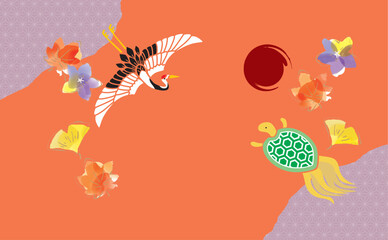 敬老の日　秋の紅葉と和モダン おしゃれな背景イラスト