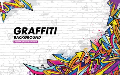 Poster Graffiti background with throw-up and tagging hand-drawn style. Street art graffiti urban theme in vector format. © Themeaseven