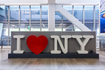 I Love NY sign at LaGuardia Airport in New York, United States - 628498457