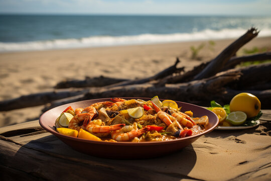Tasty Brazilian Food Stew Moqueca with Delicious and colorful Ingredients
