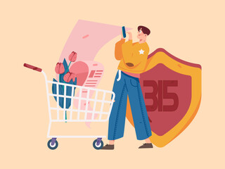 Holiday Shopping E-Commerce Online Shopping People Flat Vector Concept Operation Hand Drawn Illustration
