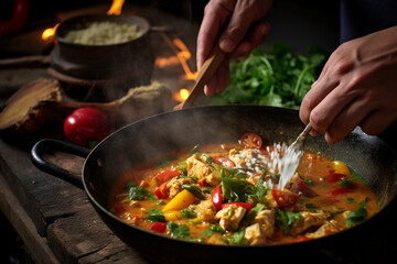 Tasty Brazilian Food Stew Moqueca with Delicious and colorful Ingredients
