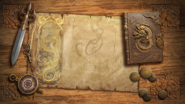 Fantasy background with old map