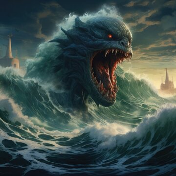 Ocean water angry huge monster