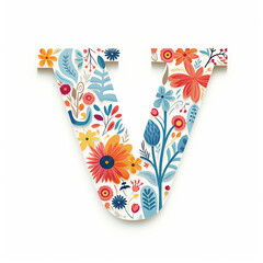 Floral font letter V with white background