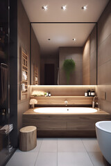 Eco style interior of bathroom in modern house