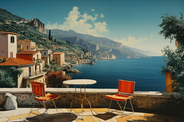 retro vintage postcard from sunny italy 1970 vibes ai generated art Generative AI