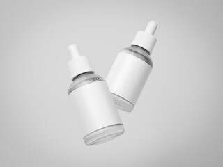 3d glass serum bottle with white label isolated on white background. 3d realistic illustration. 3d mock up.