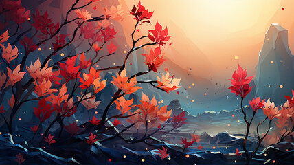 Obraz na płótnie Canvas autumn landscape in sunset colors flat graphics multicolored