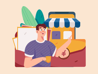 Holiday Shopping E-Commerce Online Shopping People Flat Vector Concept Operation Hand Drawn Illustration
