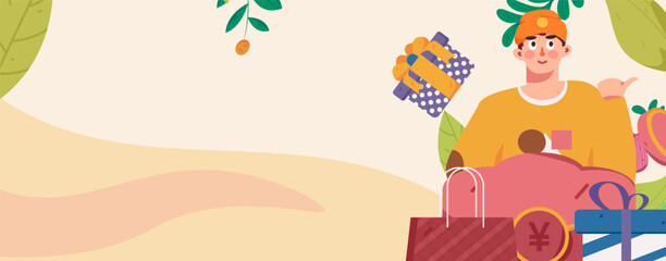 Holiday Shopping E-Commerce Online Shopping People Flat Vector Concept Operation Hand Drawn Illustration
