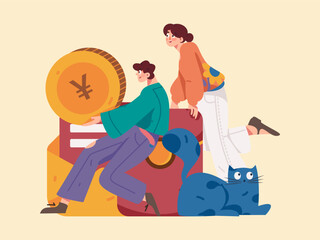 Holiday Shopping E-Commerce Online Shopping People Flat Vector Concept Operation Hand Drawn Illustration
