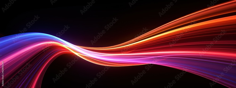 Poster 3d render, abstract background with colorful neon wavy lines