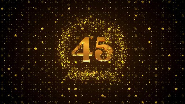 Luxury Motion View Golden Shiny Happy 45th Anniversary Logo reveal On Golden Brown Twinkle Star Shape Particles Sparkle Pattern Background
