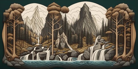 Река с водопадом