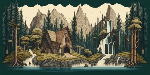 Река с водопадом