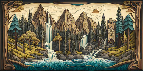 Река с водопадом