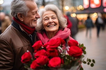 Obraz premium A delighted mature woman receiving a heartwarming surprise, touched by love and kindness Generative AI