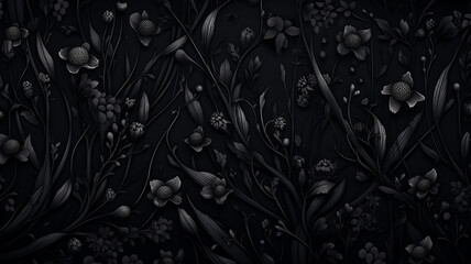 black flowers ornament on dark background gothic style