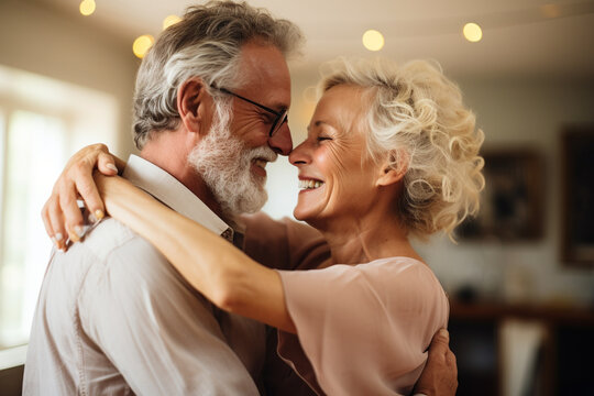 An exuberant mature couple dancing in each other's arms, radiating pure happiness Generative AI