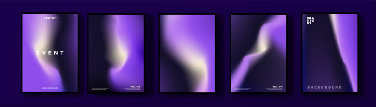 Set of Beautiful Lavender Haze Abstract Artworks. Neon motion color poster templates. Abstract Flowing colors vertical backdrops. Vector Illustration. 