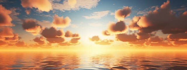 Fototapeta premium 3d rendering, beautiful sunset background, seascape wallpaper, scenery at golden hour, dramatic evening sky