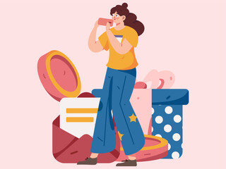 Holiday Shopping E-Commerce Online Shopping People Flat Vector Concept Operation Hand Drawn Illustration
