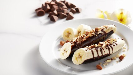 Banana Halves Sprinkled with Almonds and Dipped in Chocolate