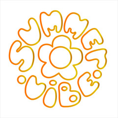 Vector line groovy lettering phrase summer vibe in round shape. 