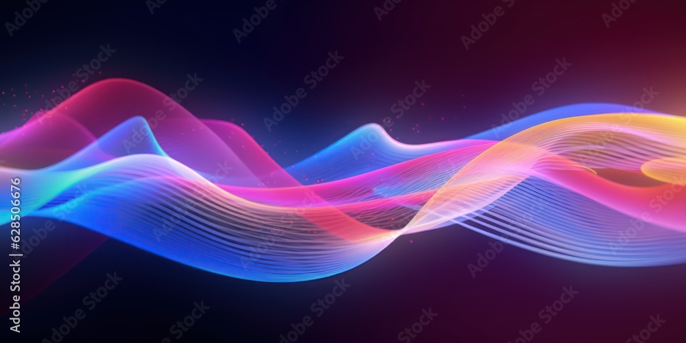 Poster 3d render, abstract background with colorful neon wavy lines