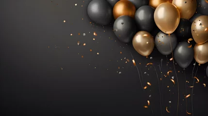 Abwaschbare Fototapete Ballon Black and golden balloons with sparkles high detailed background, in the style of dark gray created with Generative AI technology