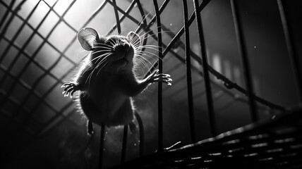 gray mouse rat in a cage escape laboratory concept freedom from iron bars