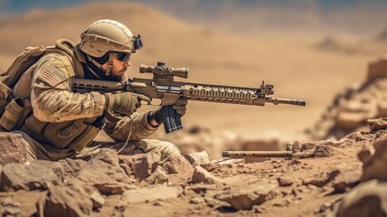 Fototapeta premium Sniper soldier on war.