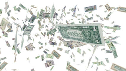 Falling dollar bills - money flying with transparent backround - banknotes wallpaper