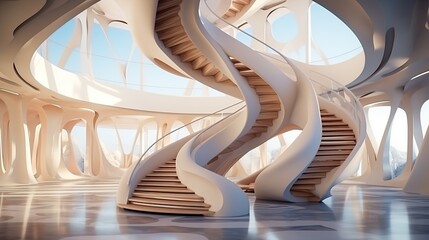 Beautiful view of the spiral staircase inside the building generative ai - obrazy, fototapety, plakaty