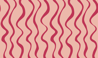 Seamles pattern of hand drawn viva magenta and beige wavy stripes. Abstract minimalist surface design.
