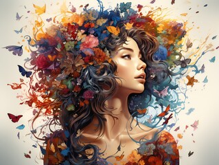 Portrait of a young woman with colorful hairstyle