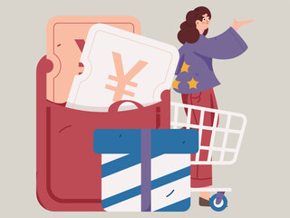 Holiday Shopping E-Commerce Online Shopping People Flat Vector Concept Operation Hand Drawn Illustration
