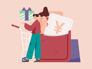 Holiday Shopping E-Commerce Online Shopping People Flat Vector Concept Operation Hand Drawn Illustration
