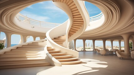 Beautiful view of the spiral staircase inside the building generative ai