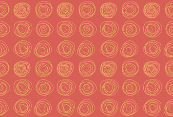 Seamless pattern of hand drawn yellow swirls on raspberry blush background. Minimalist surface design for textiles and decoration.