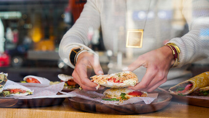 Tapioca flour sandwich in hands