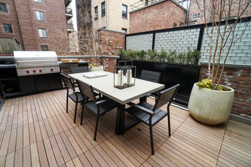 Rooftop with table and stove