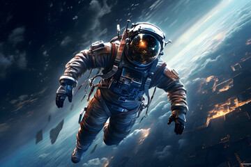 Obraz na płótnie Canvas Astronaut at spacewalk. Astronaut in space. Cosmic art, science fiction wallpaper. Beauty of deep space. Billions of galaxies in the universe. NASA